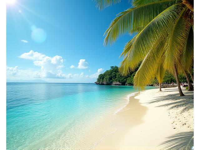 Idyllic beach in Bali, Indonesia, with palm trees and clear water, perfect for beach and relaxation.