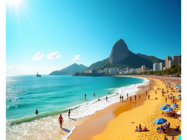 Copa Cabana beach in Rio de Janeiro, Brazil, known for its lively culture and stunning beaches.
