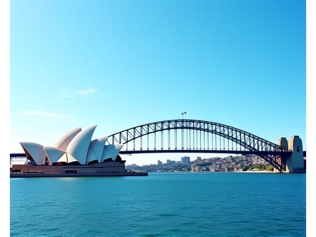 The iconic Sydney Opera House and Harbour Bridge in Sydney, Australia, a bustling city with adventure opportunities.
